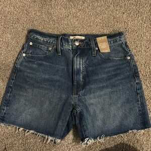 Madewell relaxed mid-length denim shorts high rise distressed edges NWT